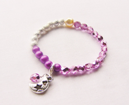 Pink Selene Beads Bracelet with crescent moon charm